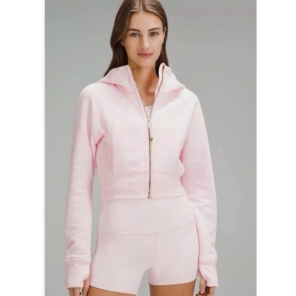 Lululemon Strawberry Milkshake Scuba Cropped Hoodie Gold Zipper Size 6